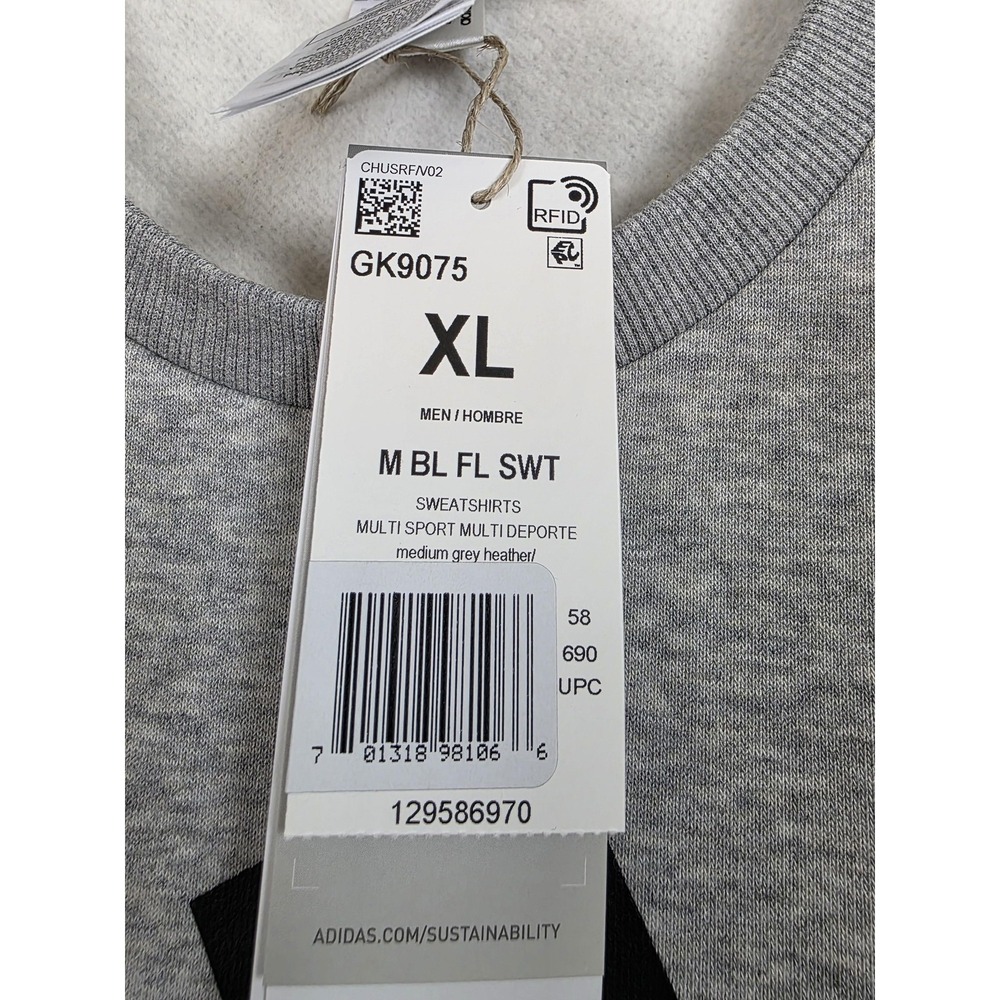 Adidas Sweatshirt Mens XL Gray Medium Grey Heather Logo Pullover Crewneck Fleece - Picture 7 of 13